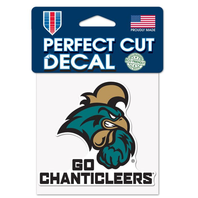 Calcomanía de color de corte perfecto con el lema de Coastal Carolina Chanticleers de 4" x 4"