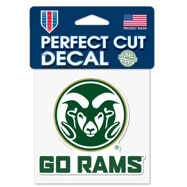 Calcomanía de color de corte perfecto con el lema de Colorado State Rams de 4" x 4"