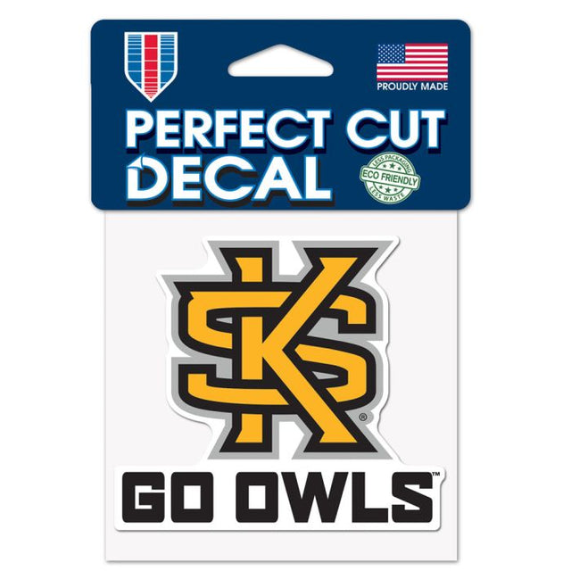 Calcomanía de color de corte perfecto con el lema de los Kennesaw State Owls de 4" x 4"