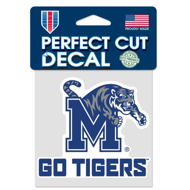 Calcomanía de color de corte perfecto con el lema de los Memphis Tigers de 4" x 4"