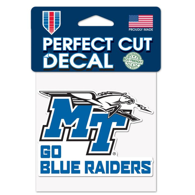 Calcomanía de color de corte perfecto con el lema de los Blue Raiders de Middle Tennessee State, 4" x 4"