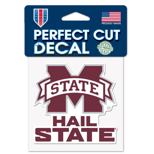 Calcomanía de color de corte perfecto con el lema de Mississippi State Bulldogs de 4" x 4"