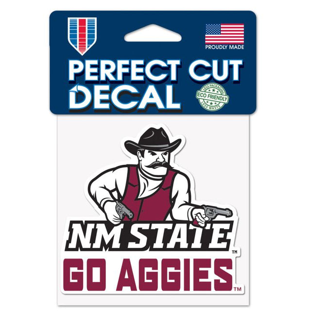 Calcomanía de color de corte perfecto con el lema de los New Mexico State Aggies, 4" x 4"