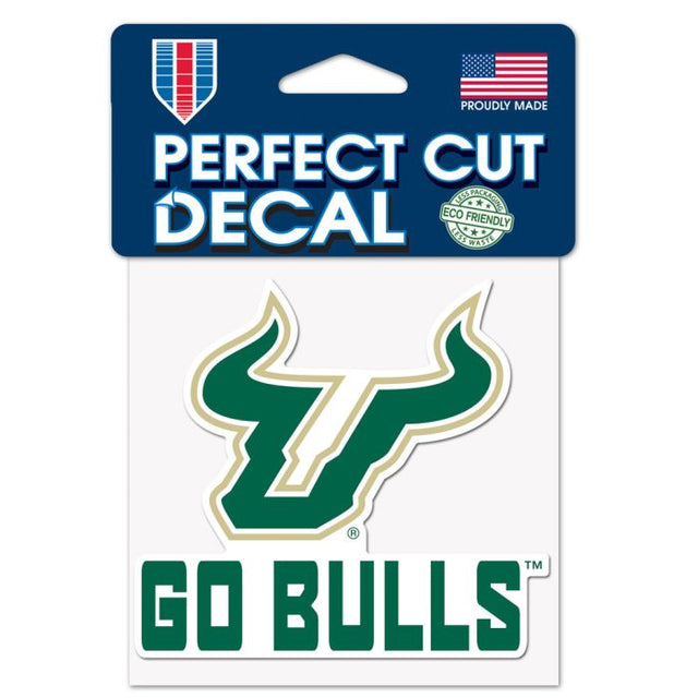 Calcomanía de color de corte perfecto con el lema de los South Florida Bulls de 4" x 4"