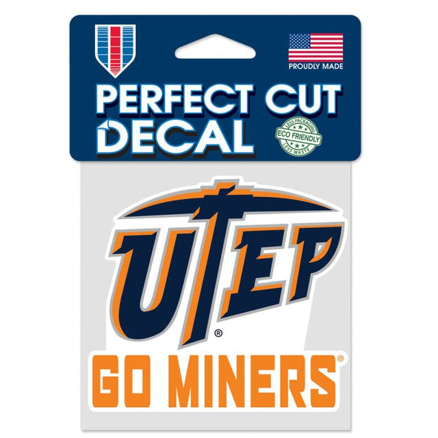 Calcomanía de color de corte perfecto de UTEP Miners de 4" x 4"