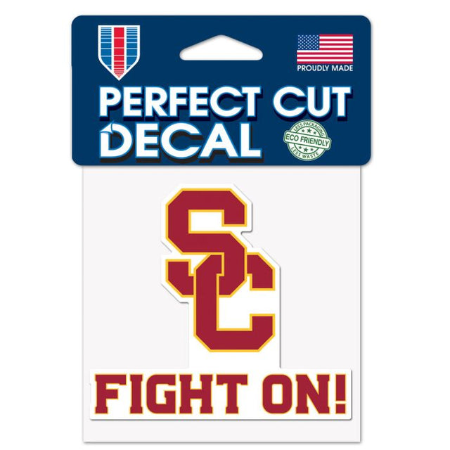 Calcomanía de color de corte perfecto con el lema de los USC Trojans de 4" x 4"