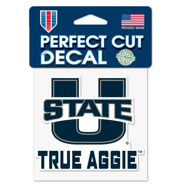 Calcomanía de color de corte perfecto con el lema de los Utah State Aggies, 4" x 4"