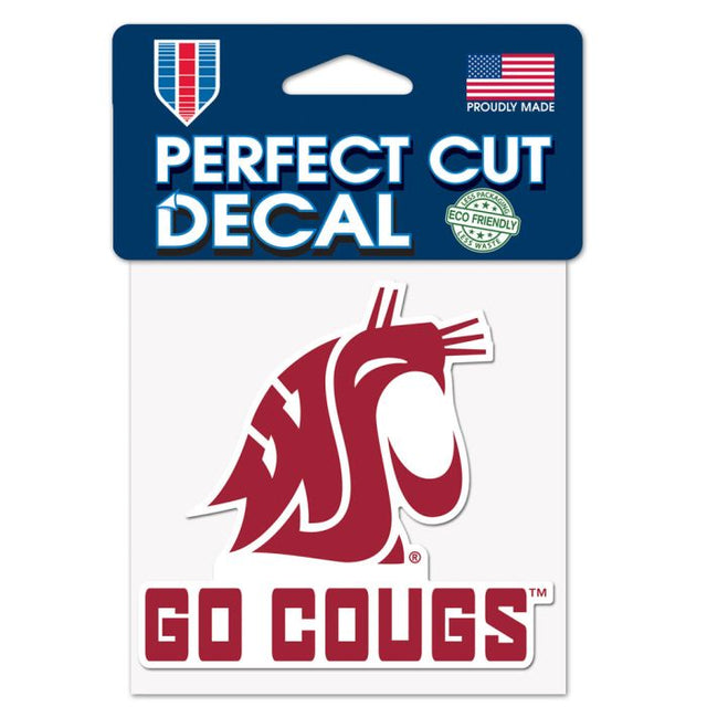 Calcomanía de color de corte perfecto con el lema de los Washington State Cougars de 4" x 4"