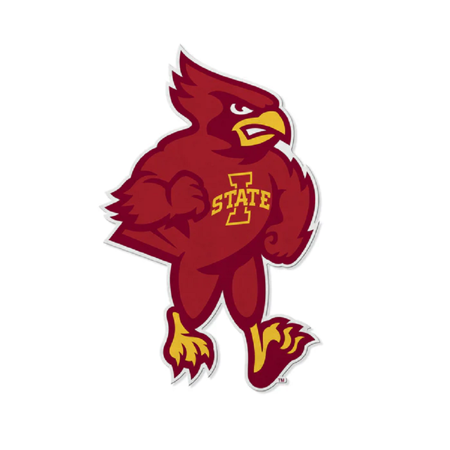 Diseño de mascota recortado con forma de banderín de los Iowa State Cyclones