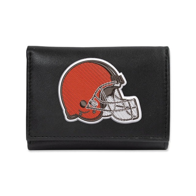 Cartera de los Cleveland Browns con tres pliegues de cuero bordado