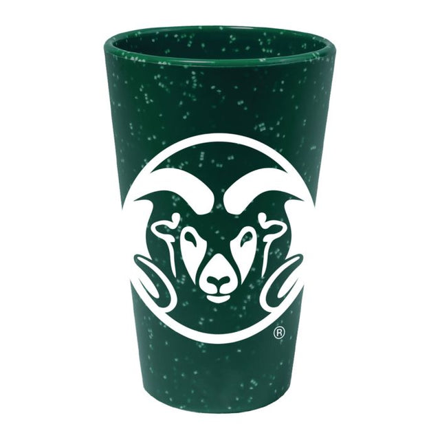 Vaso de pinta de silicona de 16 oz con diseño de Colorado State Rams en color verde moteado