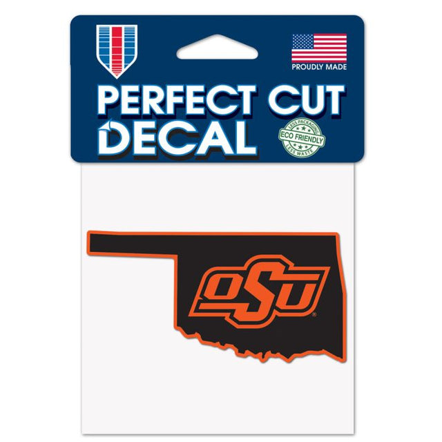 Calcomanía de color de corte perfecto con forma de estado de Oklahoma State Cowboys de 4" x 4"