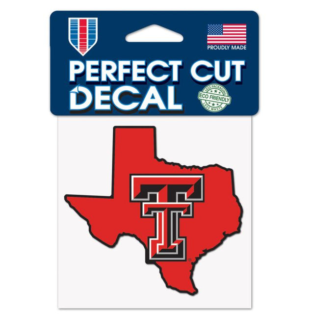 Calcomanía de color de corte perfecto con forma de estado de los Texas Tech Red Raiders de 4" x 4"