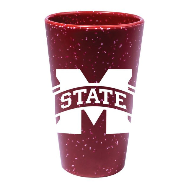 Vaso de pinta de silicona de 16 oz con diseño de los Mississippi State Bulldogs, color rojo y motas