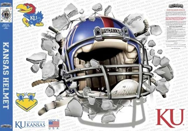 Calcomanía de los Kansas Jayhawks con el logo de Wallcrasher Smash Helmet de 16"