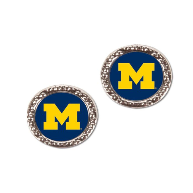 Pendientes de joyería de los Wolverines de Michigan en forma de tarjeta redonda