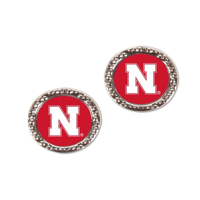 Pendientes de joyería de los Nebraska Cornhuskers en forma de tarjeta redonda