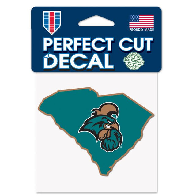 Calcomanía de color de corte perfecto con forma de estado de Coastal Carolina Chanticleers de 4" x 4"