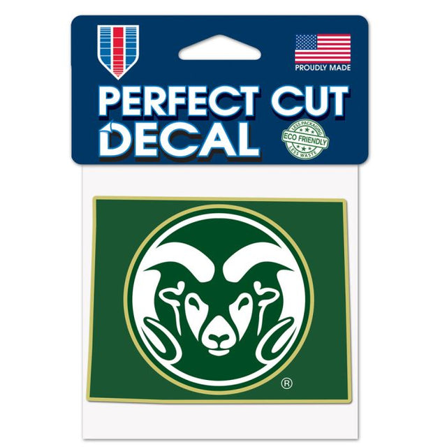 Calcomanía de color de corte perfecto con forma de estado de Colorado State Rams de 4" x 4"