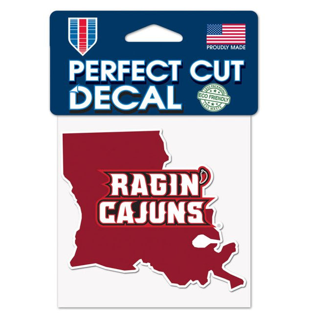 Luisiana - Calcomanía de color de corte perfecto con forma de estado de Lafayette Ragin Cajuns de 4" x 4"