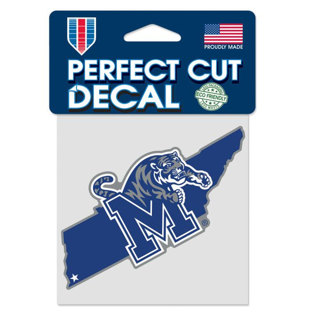 Calcomanía de color de corte perfecto con forma de estado de Memphis Tigers de 4" x 4"