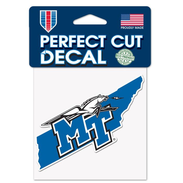 Middle Tennessee State Blue Raiders STATE SHAPE Perfect Cut Color Decal 4" x 4"