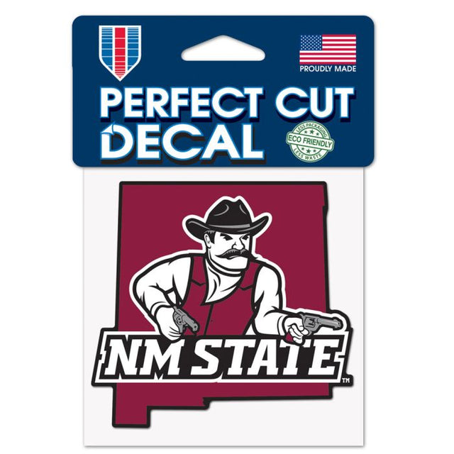 Calcomanía de color de corte perfecto con forma de estado de los New Mexico State Aggies de 4" x 4"