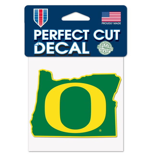 Calcomanía de color de corte perfecto con forma de estado de Oregon Ducks de 4" x 4"