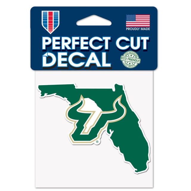 Calcomanía de color de corte perfecto con forma de estado de los South Florida Bulls de 4" x 4"