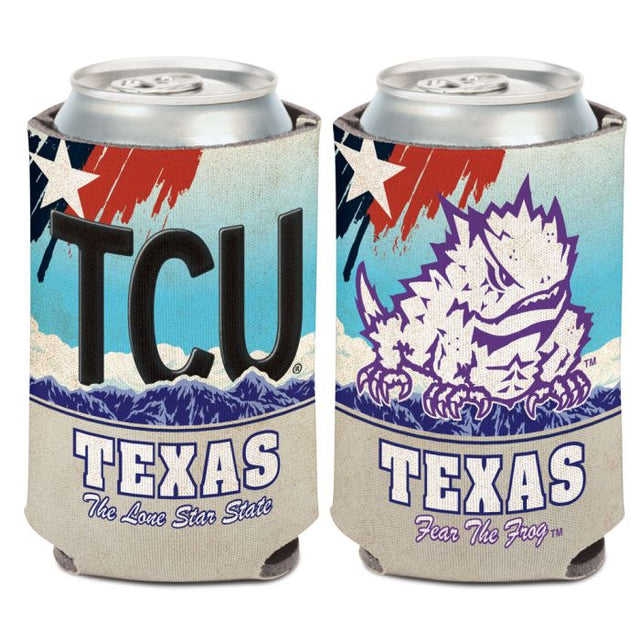 Enfriador de lata con placa de matrícula TCU Horned Frogs de 12 oz.