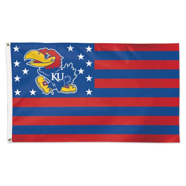 Bandera de los Kansas Jayhawks con estrellas y rayas - Deluxe 3' X 5'