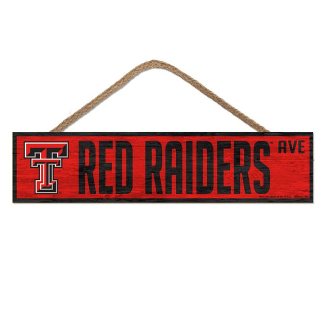 Letrero de madera de los Texas Tech Red Raiders con cuerda, 4" x 17"