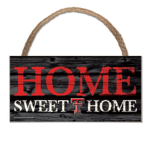 Letrero de madera con cuerda de 5" x 10" de los Texas Tech Red Raiders HOME SWEET HOME