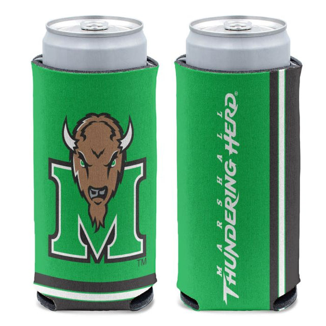 Enfriador de latas delgado de 12 oz con el logotipo principal de Marshall Thundering Herd