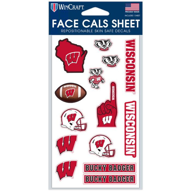 Calcomanías faciales de Wisconsin Badgers de 4" x 7"