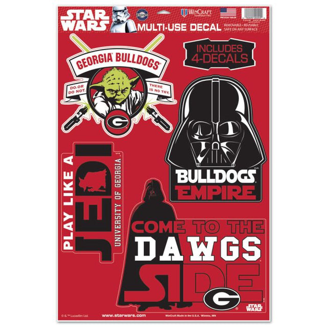 Calcomanía multiusos de Darth Vader y Yoda de Star Wars, Georgia Bulldogs, 11" x 17"