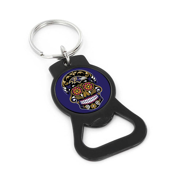 Baltimore Ravens Sugar Skull (BLACK) Bottle Opener Keychain -BK-1187-31-BK