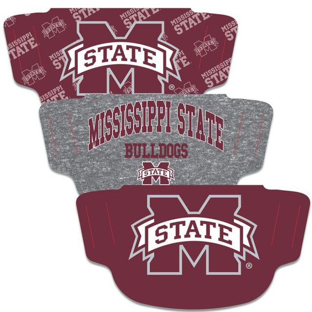 Paquete de 3 mascarillas para fanáticos de Mississippi State Bulldogs