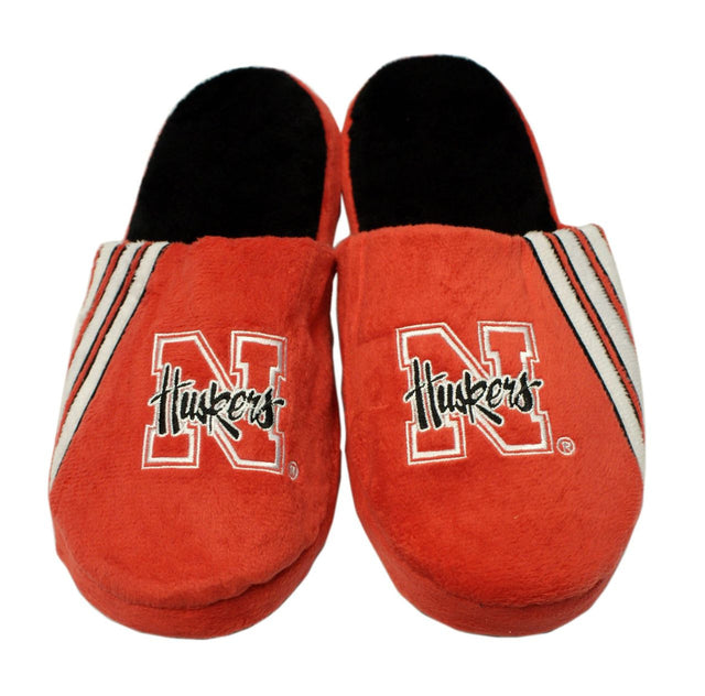 Pantuflas de los Nebraska Cornhuskers con rayas y logotipo grande (1 par) - XL