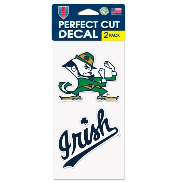 Juego de dos calcomanías de corte perfecto de Notre Dame Fighting Irish LEPRECHAUN/IRISH de 4" x 4"