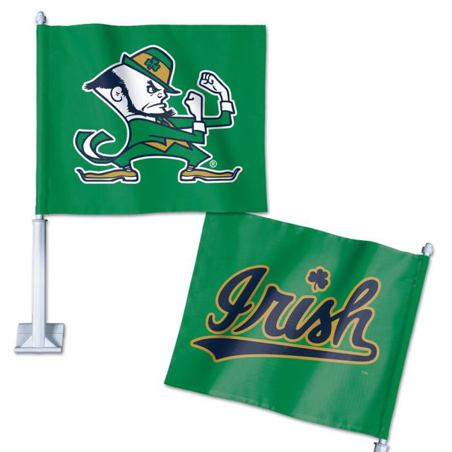 Bandera para auto de Notre Dame Fighting Irish LEPRECHAUN/IRISH de 11,75" x 14"