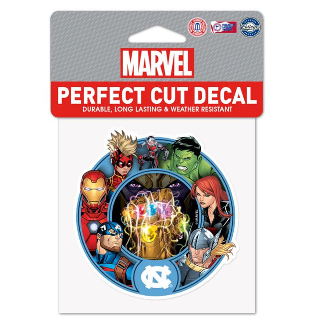 Calcomanía de color de corte perfecto de MARVEL de 4" x 4" de North Carolina Tar Heels/Marvel (c) 2021