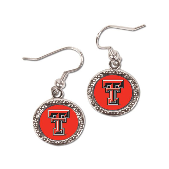 Pendientes de joyería de los Texas Tech Red Raiders en forma de tarjeta redonda