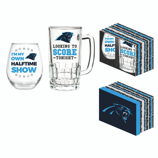 Juego de bebidas Carolina Panthers en caja de 17 oz de vino sin tallo y jarra de 16 oz