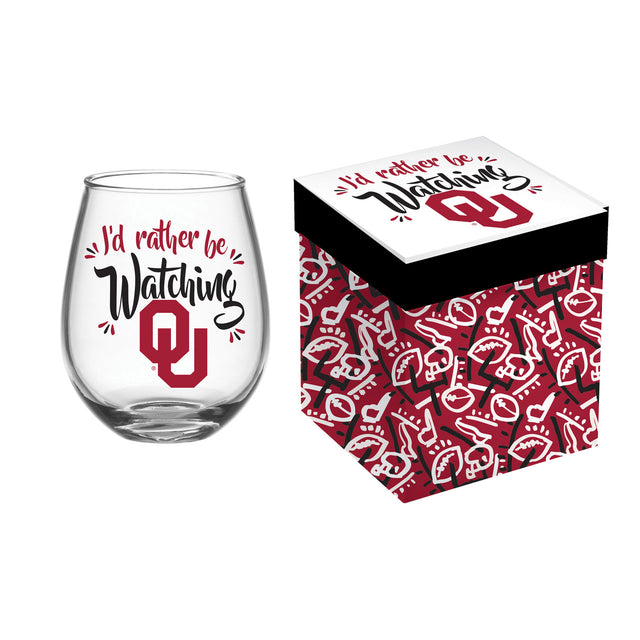 Vaso de vino sin tallo de 17 oz de Oklahoma Sooners en caja