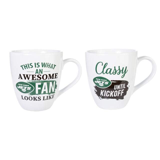 Juego de 2 tazas de café de cerámica de 17 oz de los New York Jets con caja de regalo