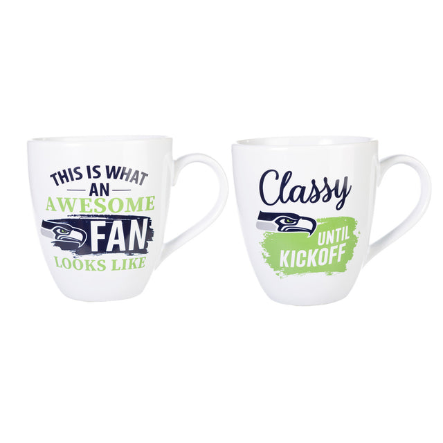 Juego de 2 tazas de café de cerámica de 17 oz de los Seattle Seahawks con caja de regalo