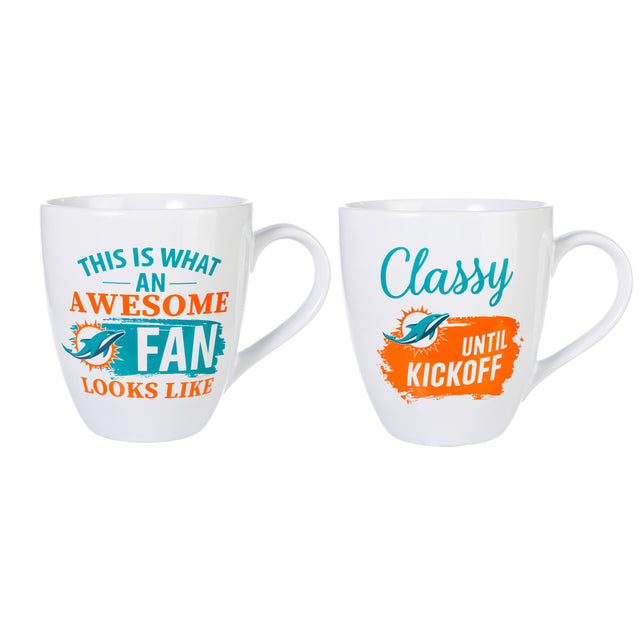 Juego de 2 tazas de café de cerámica de 17 oz de los Miami Dolphins con caja de regalo