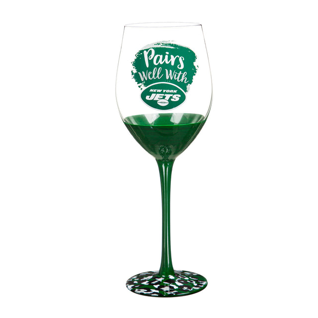 New York Jets Glass 17oz Wine Stemmed Boxed