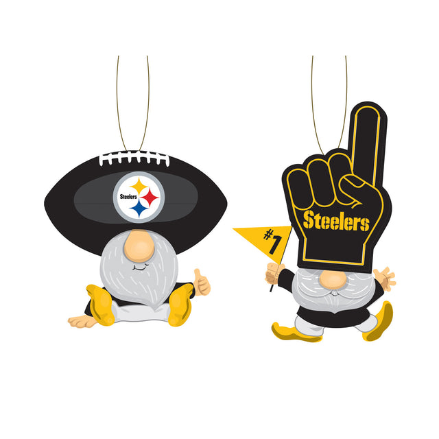 Paquete de 2 adornos de gnomos para fanáticos de los Pittsburgh Steelers